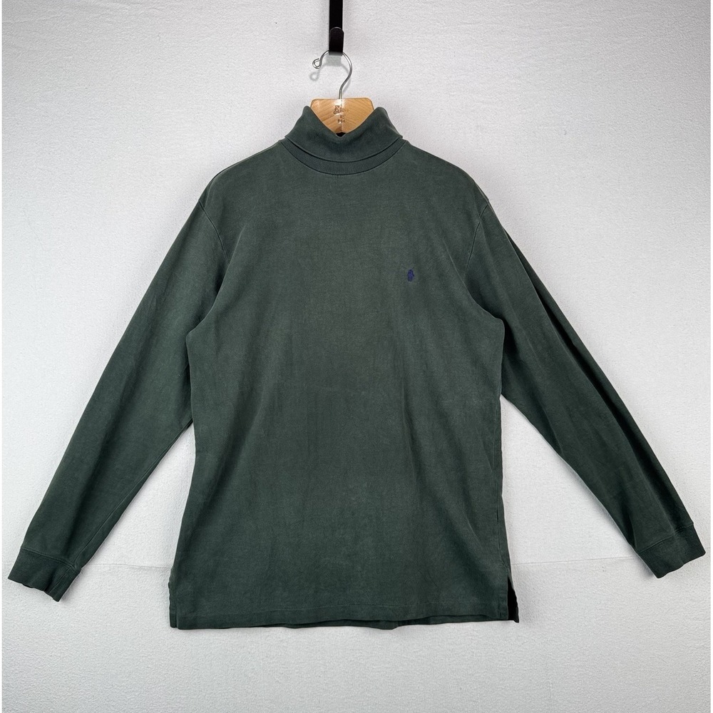 90's Vtg Polo Ralph Lauren Turtle Neck Shirt Men's L Green Soft *Distressed